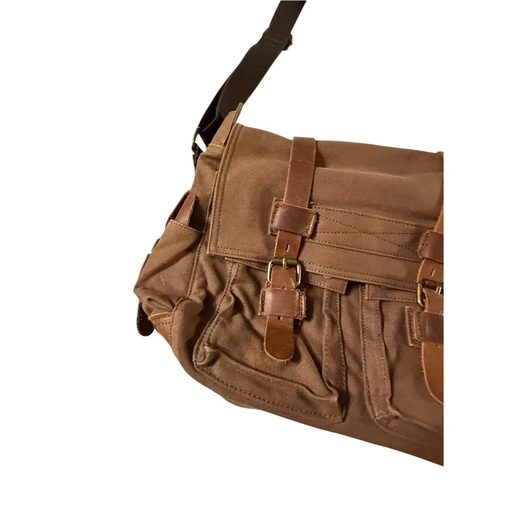 Military Canvas Leather Men Messenger Bag Shoulder Crossbody Bag Sturdy Muchuan